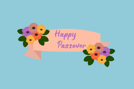 Greeting banner with flowers and the inscription Happy Passover.のイラスト素材