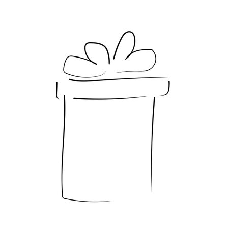 Line drawing of a gift box with a ribbon bow. Template for your design work.のイラスト素材