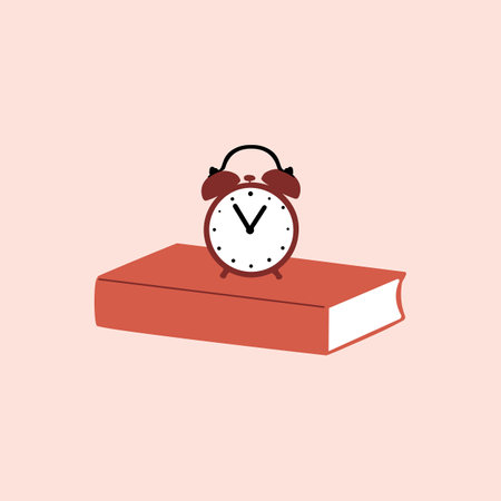 Alarm clock on the book. Reading time concept. Time to study, enjoying a good book, learning.のイラスト素材