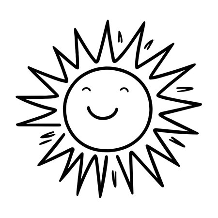 Hand drawn happy smile sun isolated on white background. Vector illustration, doodle style.のイラスト素材