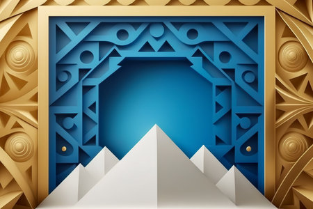 Arabic patterned blue background with geometric mosaic, perfect for Passover celebrations.の素材