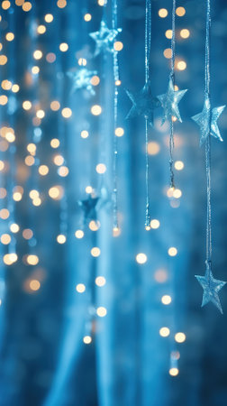 Christmas background with snowflakes and bokeh lights. Festive decoration.の素材