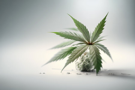 Cannabis leaf on white background. Legal Marijuana cultivation in the houseの素材