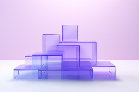 3d render, abstract geometric background, blue and violet podiumsの素材