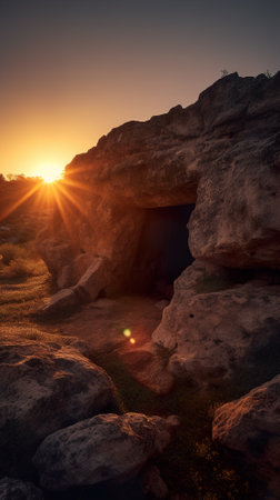 Sunset over rocks in the desert of Cappadocia, Turkeyの素材