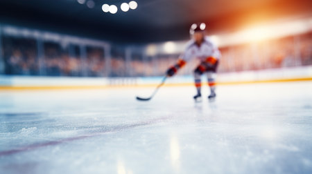 Ice hockey player on the ice. Blurred background, soft focusの素材