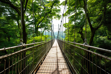 Suspension bridge in green forest, Hachimantai, Taiwanの素材