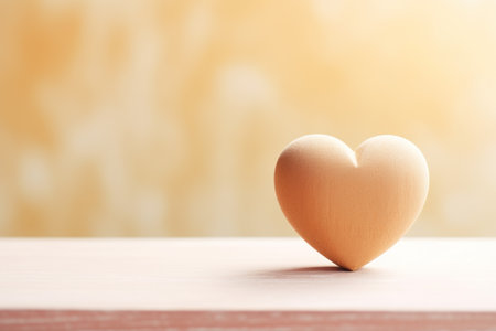 Wooden heart on a wooden table with bokeh background.の素材
