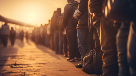 People waiting for the train on the platform in the morning. travel conceptの素材