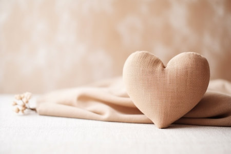 Heart shaped pillow on light background, closeup. Space for textの素材
