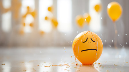 Emoticon face on a yellow balloon. The concept of depression.の素材