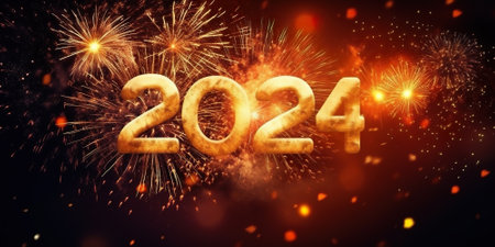 Happy New Year and Merry Christmas background with firework and bokeh lightsの素材