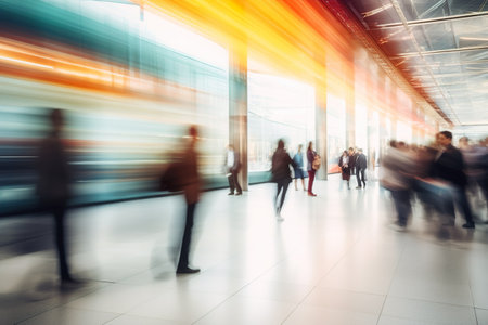 Foto de Blurred image of business people in the lobby of a modern office building - Imagen libre de derechos