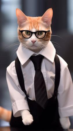 Portrait of a red cat in a business suit with glasses.の素材