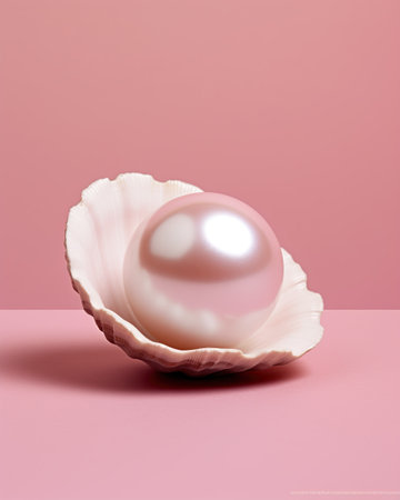 Pearl in a shell on a pink background. 3d renderingの素材