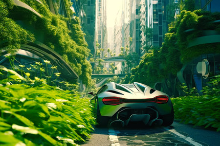 Racing car on the road in Hong Kong. 3D renderingの素材