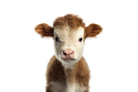Close-up of a little calf isolated on a white background.の素材