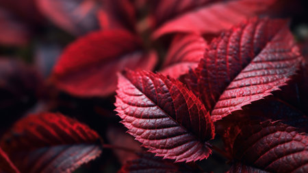 Red leaves of a decorative plant close-up. Selective focus.の素材