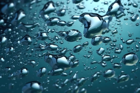 Water drops on blue background. 3d rendering, 3d illustration.の素材