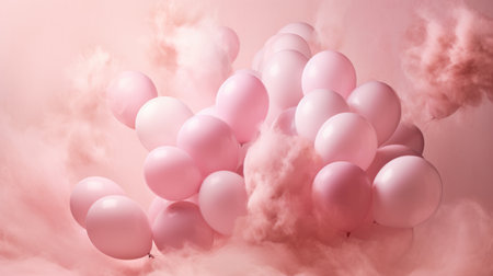 Pink and white balloons in the cloudy sky. 3D Renderingの素材