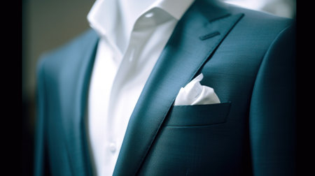 close up of a blue suit on a mannequin in a shop windowの素材