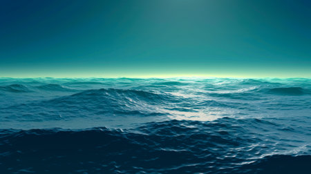 Blue sea water surface. 3d render illustration of ocean waves.の素材