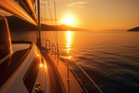 Sailing yacht at sunset on Adriatic Sea, Montenegroの素材