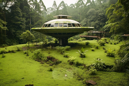 Futuristic building in the rainforest of Bali, Indonesiaの素材