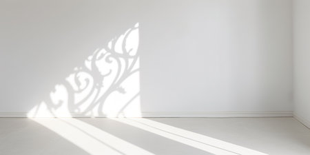 White room with shadow on the wall. 3d render illustration.の素材