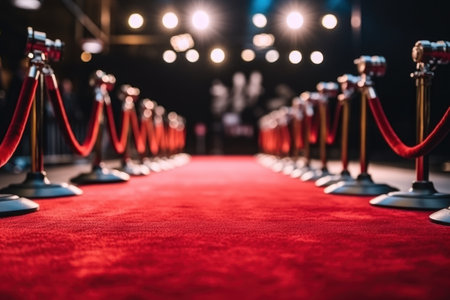 Red carpet with red rope barrier in a row. VIP event conceptの素材