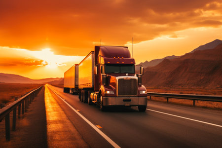 truck on the road at sunset. transportation and logistics concept.の素材