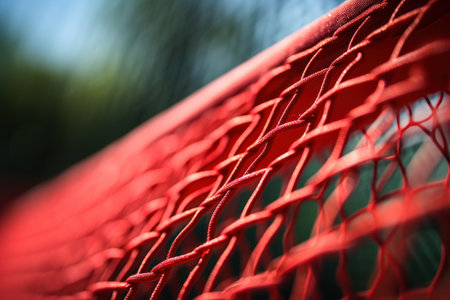 Red net on the tennis court close-up. Selective focus.の素材