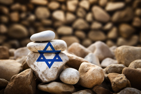 Flag of Israel on stone background. Concept prayer of Israelの素材