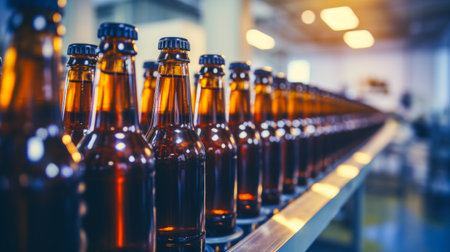 Bottled beer on a production line in a breweryの素材