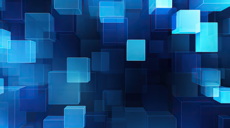 Glowing blue squares in an abstract patternの素材