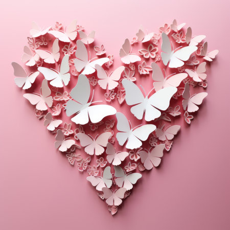 Paper butterflies forming a heart shape. Concept of love and creativityの素材
