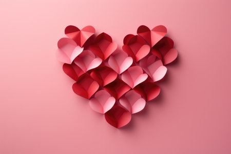 Red paper hearts forming a larger heart. Concept of love and Valentine's creativityの素材