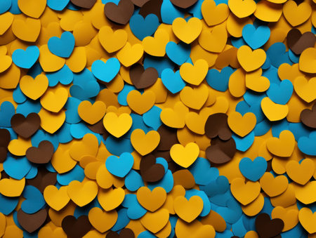 Multicolored heart shapes on a background. The concept is a vibrant expression of loveの素材