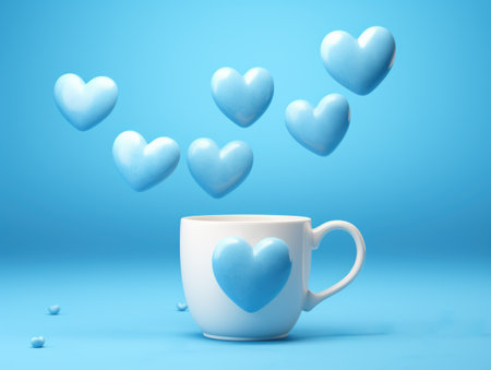 Hearts floating out of a mug, Concept: love overflowingの素材