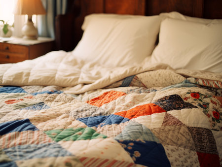Cozy Quilted Blanket on a Comfortable Bed.の素材