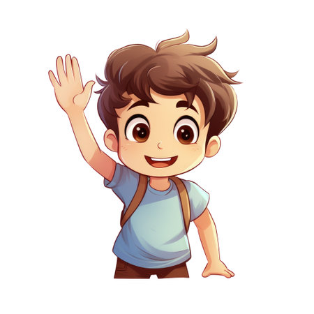Cheerful Cartoon Boy Waving Hello.の素材