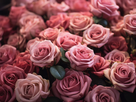 Close-Up of Pink and Coral Roses Bouquet.の素材