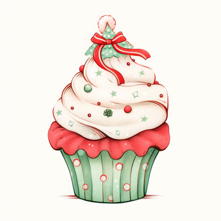 Festive Christmas Cupcake Illustration.の素材