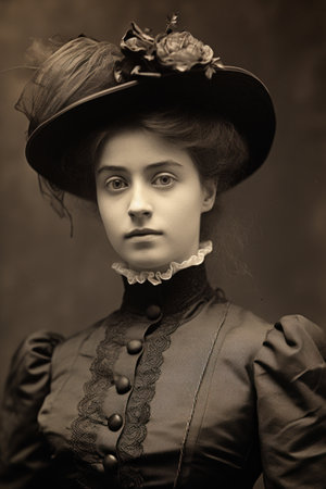 Sepia-Toned Portrait of Woman in Victorian Attire 19th Century.の素材