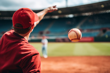 Baseball Player Throwing Ball on the Field.の素材