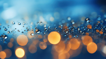 Blue and Golden Water Droplets Abstract Background.の素材