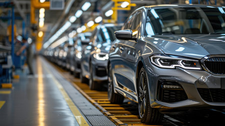 Luxury Cars on the Assembly Line in a Modern Automotive Factoryの素材