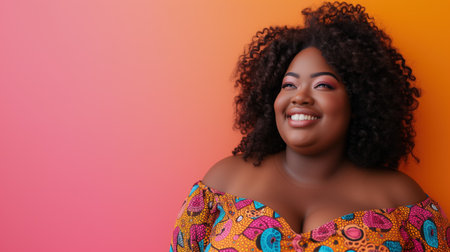 Joyful Plus-Size Woman in African Fashionの素材