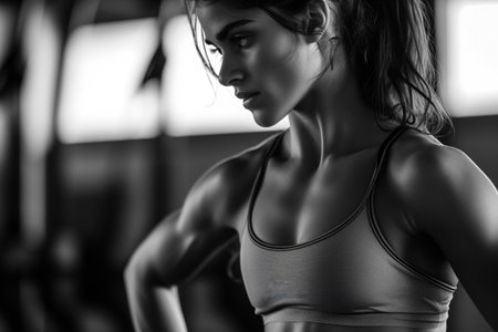 Focused Female Athlete in Monochromeの素材