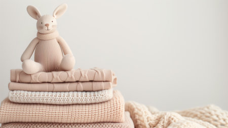 Cozy Knitted Bunny atop Soft Pastel Baby Sweatersの素材